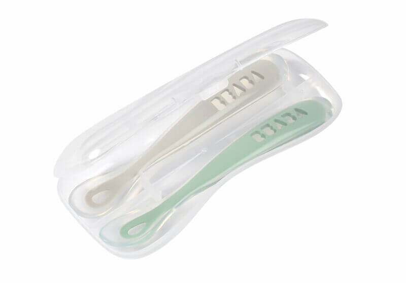 Beaba Set of 2 Ergonomic 1st Stage Silicone Spoons  with Transparent Box